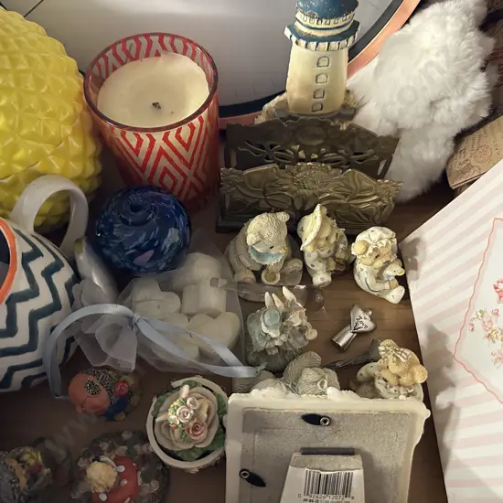 Box Lot Of Assorted Including Ornaments, Clock Etc Sold With -54